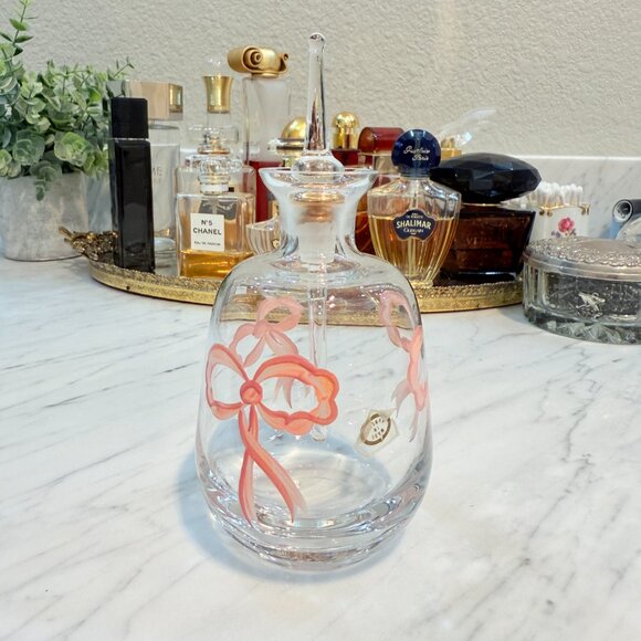 Vintage Hungarian Perfume Bottle with Glass Dauber and Pink Bows - Picture 4 of 13